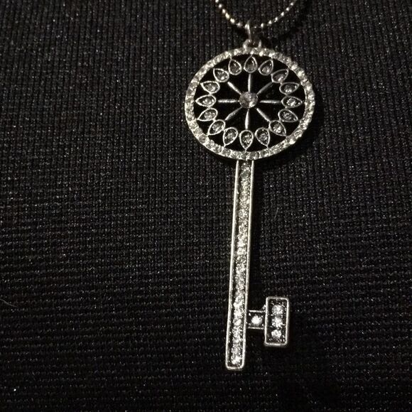 Bundle Sale 3 for $15 | Silver Tone Key Pendant Necklace | Rhinestones - Picture 3 of 10